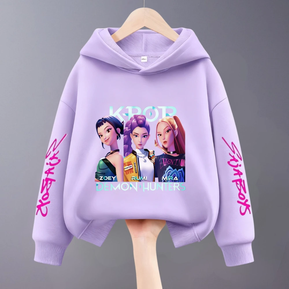 1-7 سن ملابس الأطفال Kpop شيطان الصيادين الفتيات هوديس الربيع الكورية موضة الاطفال طويلة الأكمام مقنعين القمم بلوزات #1