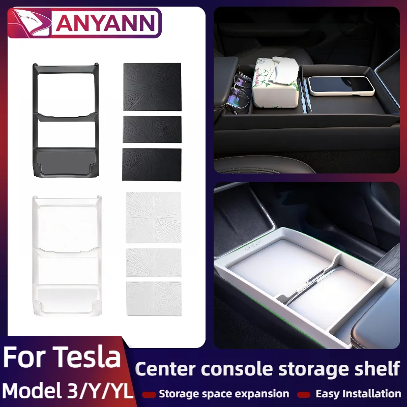 For Tesla New Model 3/Y/YL 2026 Center Console Storage Tray Armrest Organizer Box Space Saving Interior Stowing Car Accessories
