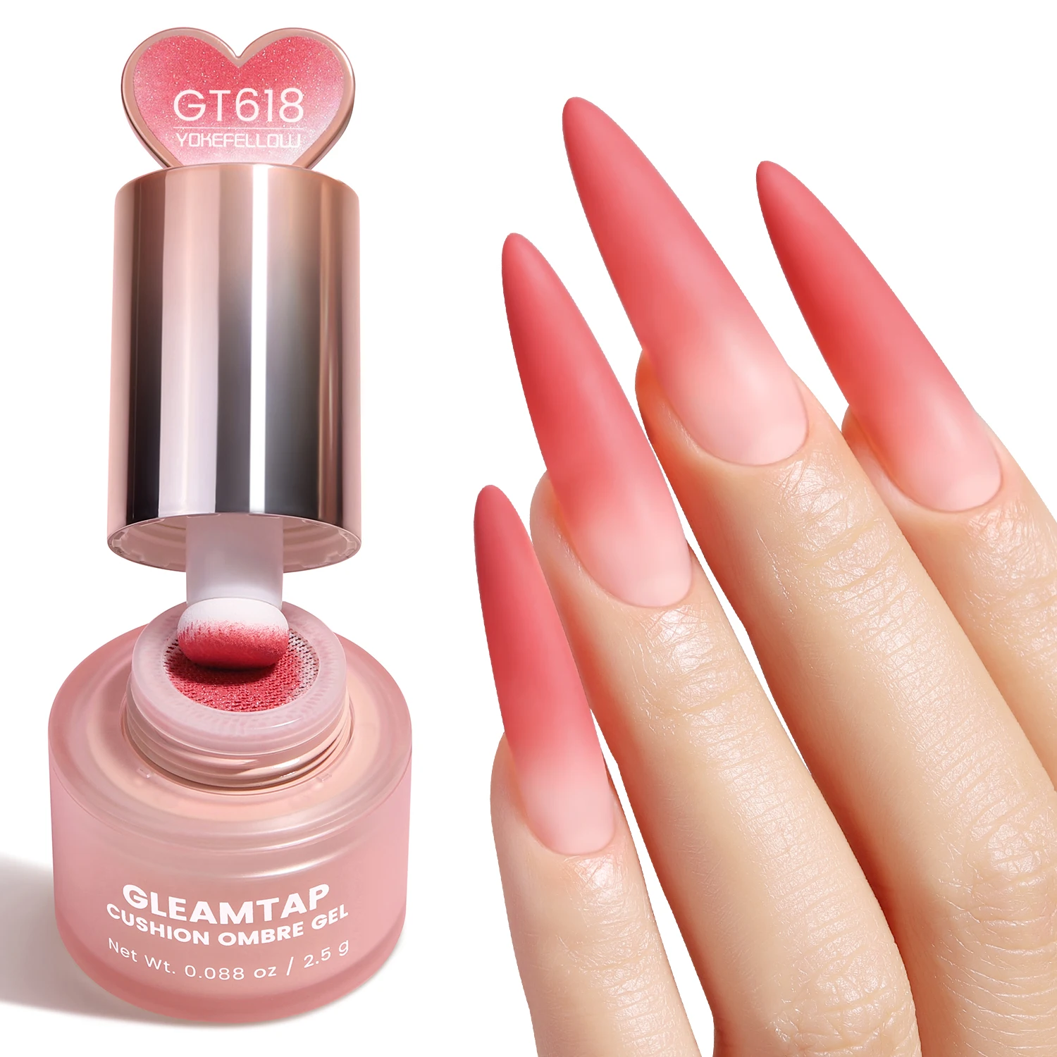 YOKEFELLOW GleamTap Cushion Ombre Painting Gel Schwämme Neon-Orange Hochpigmentiertes No-Wipe Gradient Pat Pat Gel Polish GT624 – Detail 20