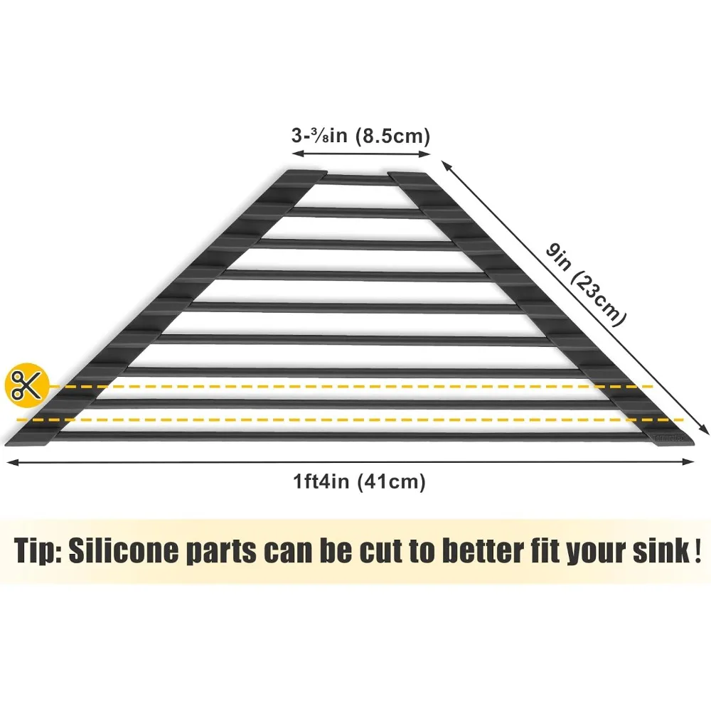 Triangular Roll-Up Dish Drying Rack with Silicone Coating Stainless Steel Frame, Space-Saving Kitchen Sink Organizer, Black - view 5