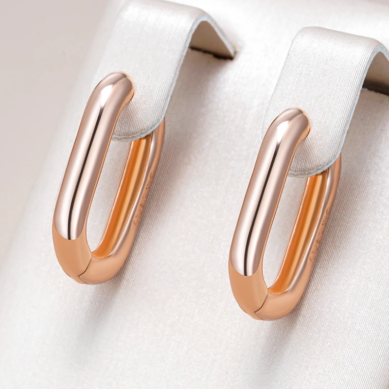 Kinel حار موضة 585 ارتفع الذهب اللون بسيط لامع مستطيلة هوب أقراط للنساء حفلة عالية الجودة اليومية غرامة مجوهرات