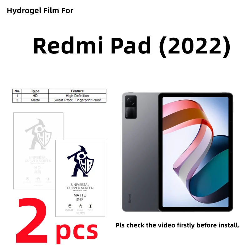 2pcs HD Hydrogel Film For Xiaomi Redmi Pad (2022) Matte Screen Protector For Redmi Pad (2022) Clear/Frosted Full Cover Protecti