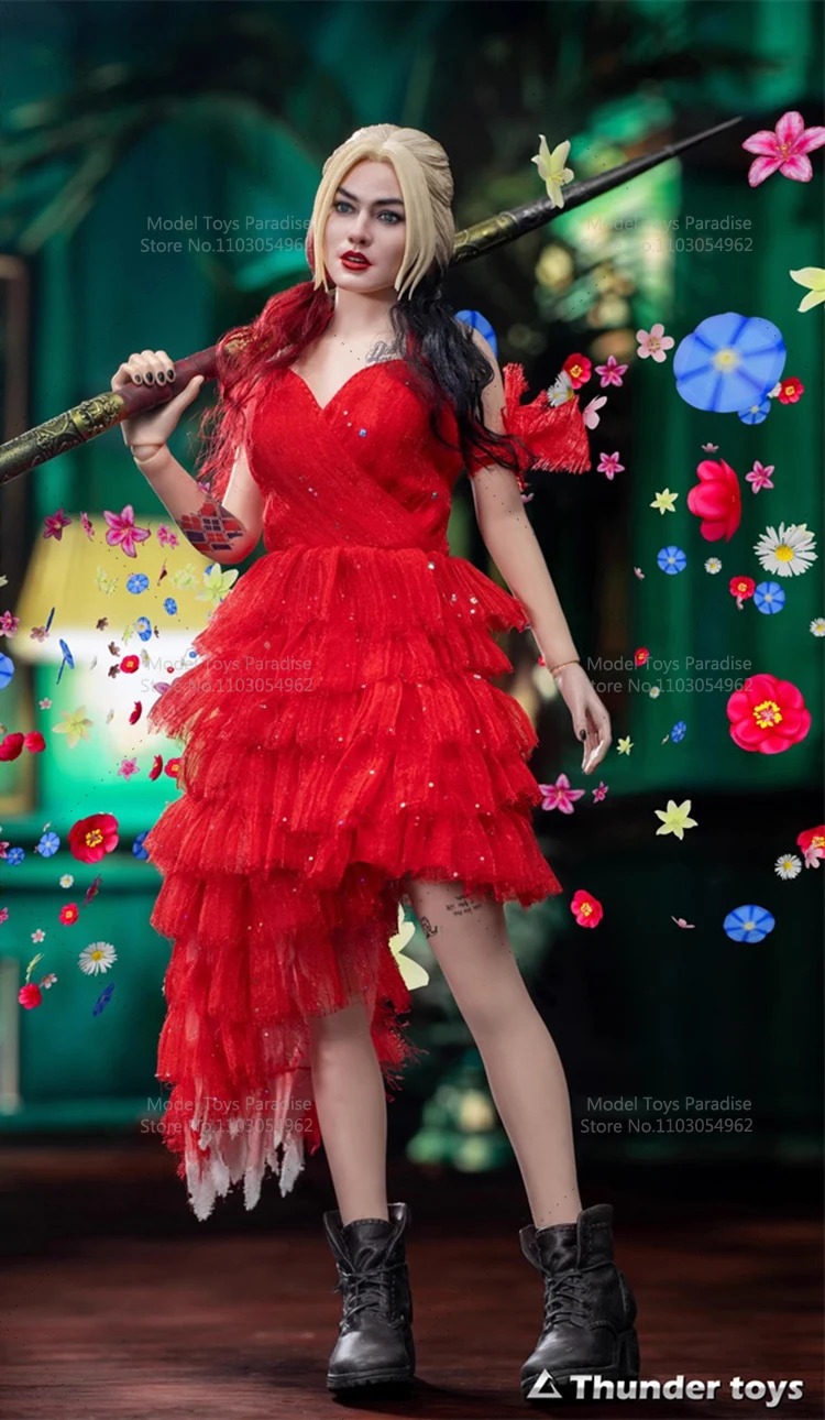 Thunder Toys TD2031 Sammler-Actionfigur im Maßstab 1:6 – rotes Kleid, Clown-Frau, verrückte Braut, 30,5 cm, komplettes Set, Soldatenmodell, Geschenk