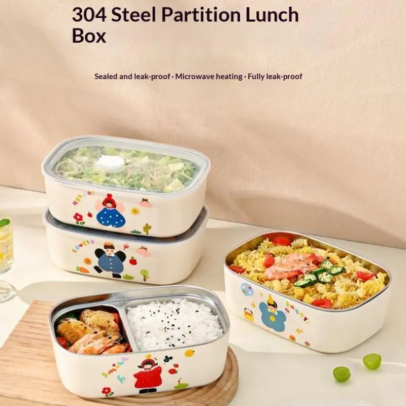 1Pc Cartoon Pattern Heat Preservation Lunch Box Microwaveable Stainless Steel Partitioned Lunch Box For Student Office Use.. - view 2
