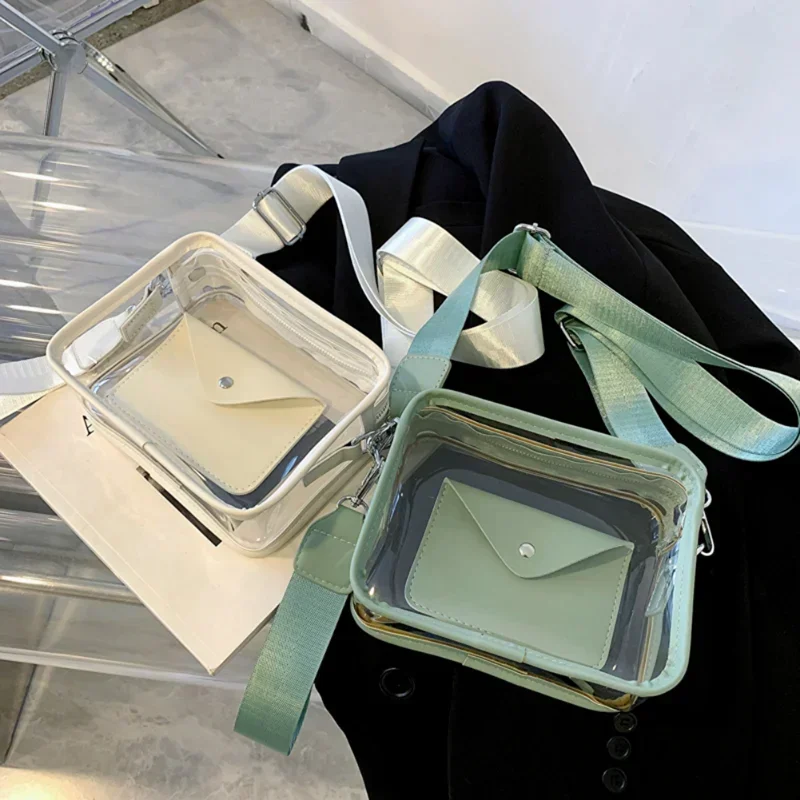 Casual PVC Transparent Clear Women Crossbody Bags Shoulder Bag Handbag Small Phone Bags with Card Holder Wide Straps