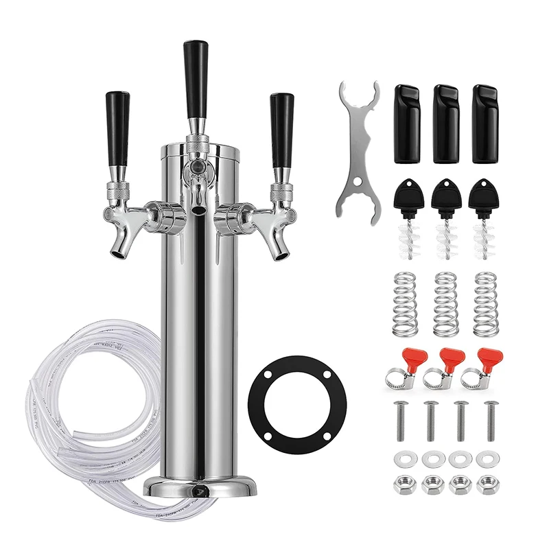 3 Faucet Draft Beer Tower,Three Tap Kegerator Tower,Stainless Steel 3\