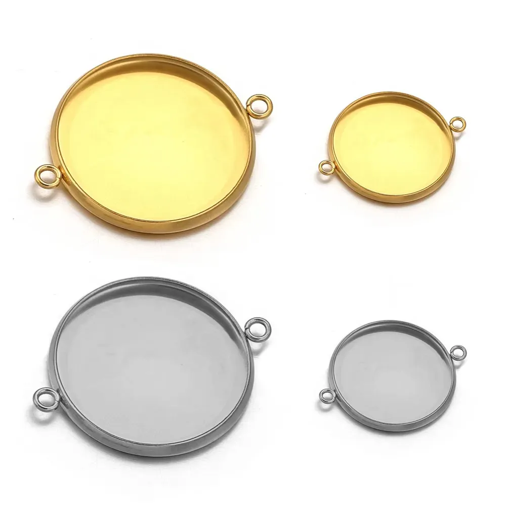 

5pcs Stainless Steel Cabochon Embossed Base Set Pendant Tray Connectors Two Hole 15 20mm Gold Plated DIY Jewelry Making Supplies