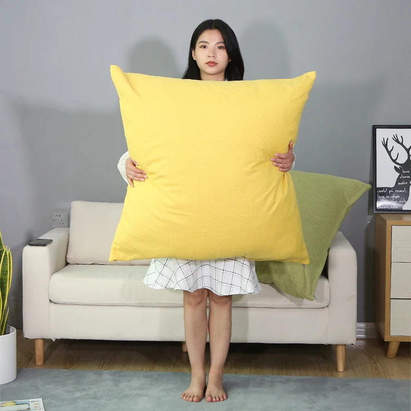 

Large Soft Cushion Cover Sofa Bed Backrest Pillowcase Solid Color Huge Pillow Case Protector Washable 80CM