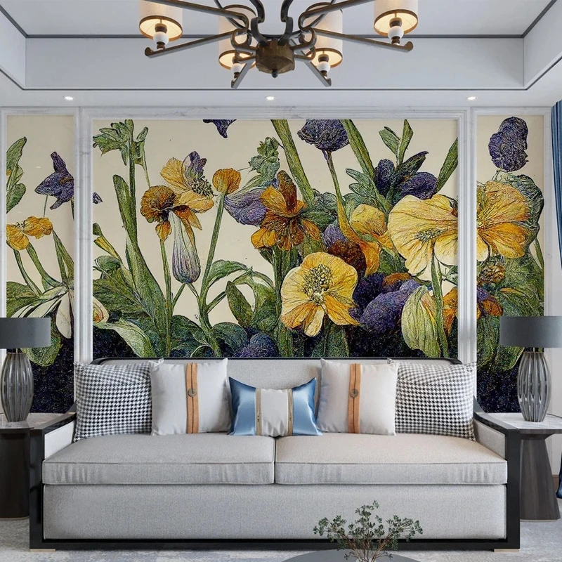 Custom Size Hand Painted American Style Flowers Photo Wallpaper for Bedroom Living Room TV Background Wall Mural 3D Canvas