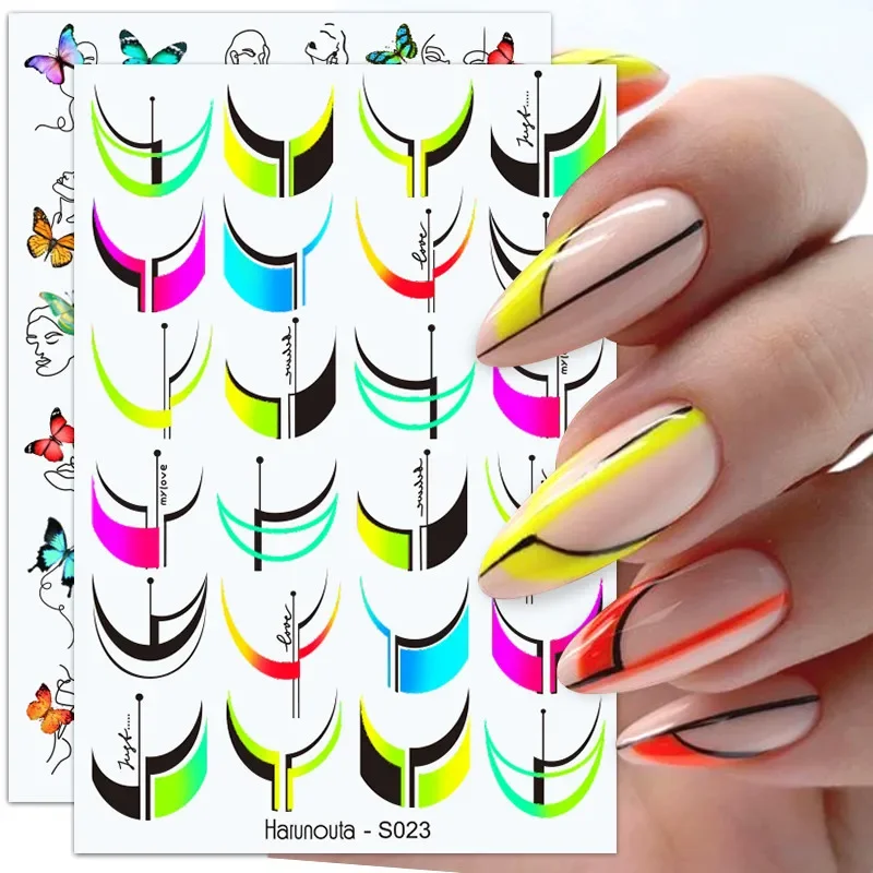 Fluorescence Geometry Line 3D Nail Stickers Reflective French Strip Paper Wraps Nail Art for Manicure