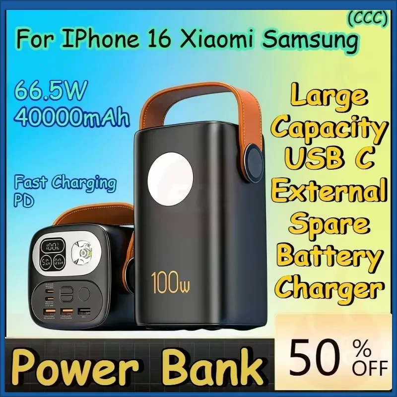 

CCC 40000mAh/60000mah Power Bank USB C External Spare Battery Charger for IPhone 16 Xiaomi Fast Charging PD 66.5W/100w