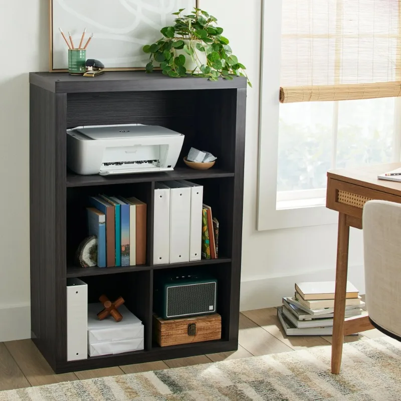 4-Cube Storage Organizer with Display Shelf, Tobacco Oak Finish，Open shelves，MDF, particle board