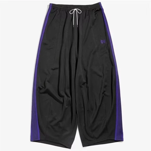 Men 3D Butterfly Side Stripe Print Quick Dry Long Pants, Retro Pink Purple Color Elastic Drawstring Wide Leg Streetwear Trousers