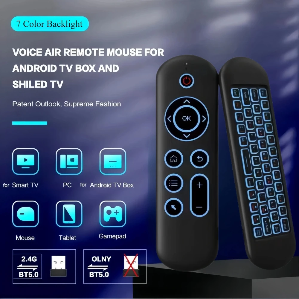 M5 2.4G BT 5.2 Voice Remote Control 7 Color Backlit Wireless Air Mouse Mini Keyboard for Android TV Box Windows Mac Os Linux