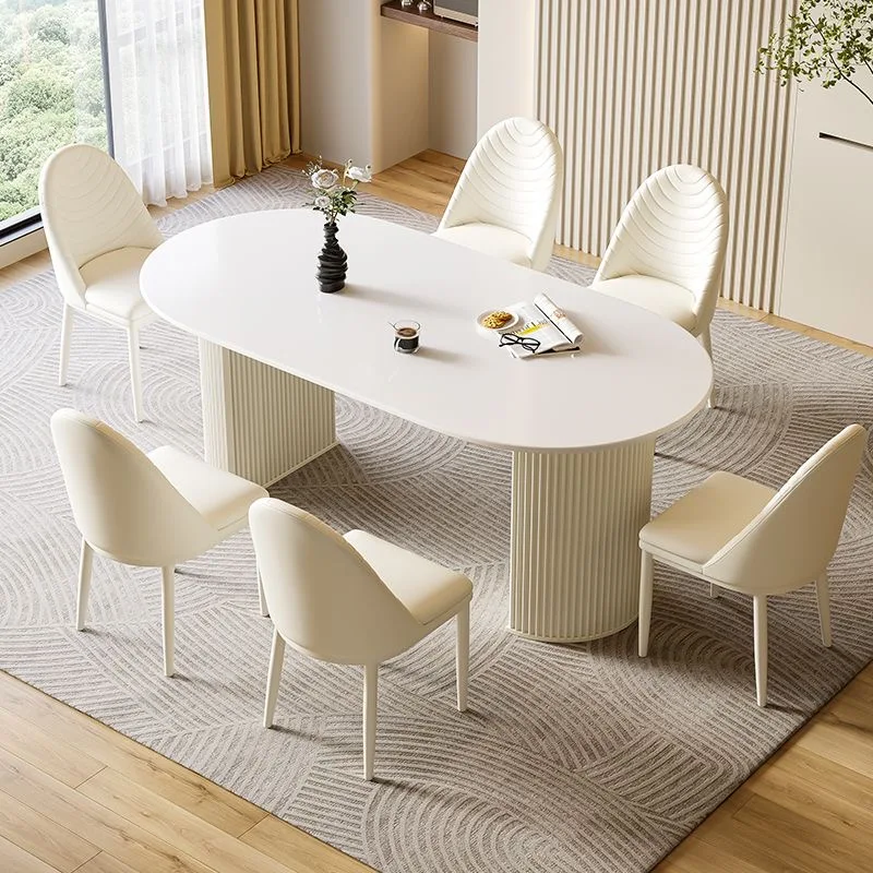 Modern Luxury Marble Oval Dining Table Chair Set 4 6 8 Seater Full Restaurant White Cream Stone Farmhouse Furniture Designs
