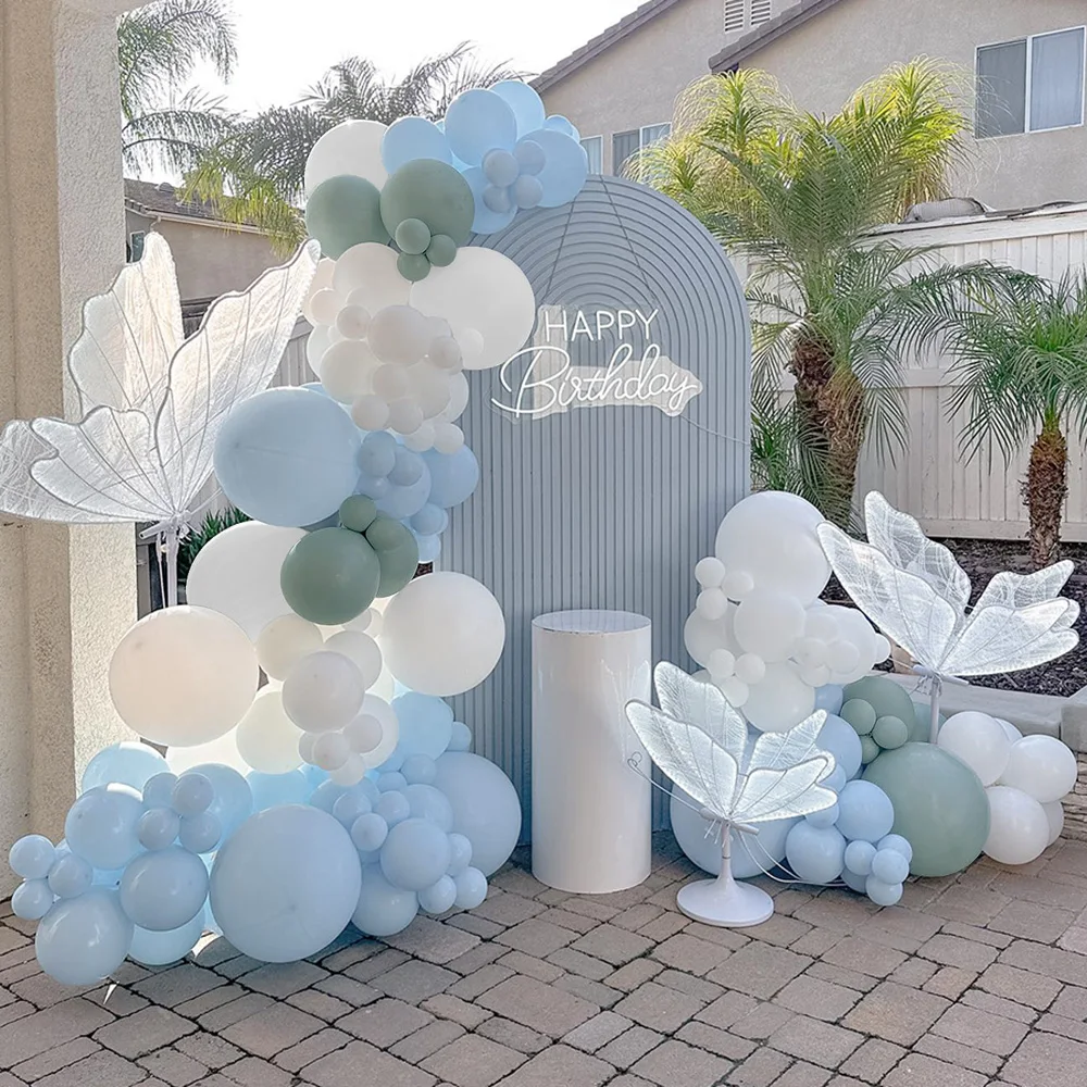 

White balloon set arch wedding beach macaron blue balloon happy birthday party dusty blue balloon decoration children adult baby