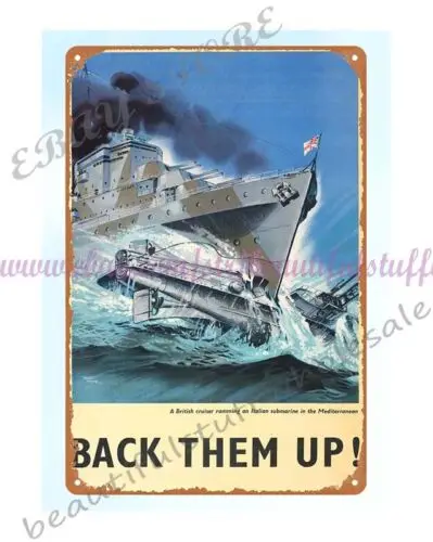 mancave metal wall art decor Back Them Up WW2 Naval Battle Poster metal tin sign