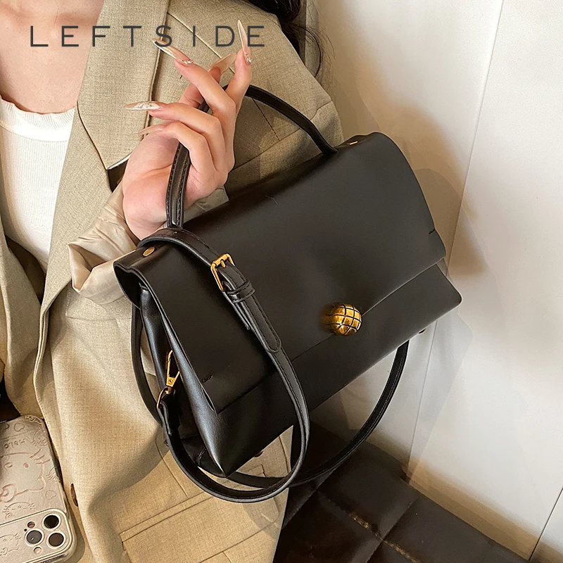 LEFTSIDE Simple Small Crossbody Bags with Short Handle for Women 2024 New Trend Fashion Leather Shoulder Bag Females Handbags