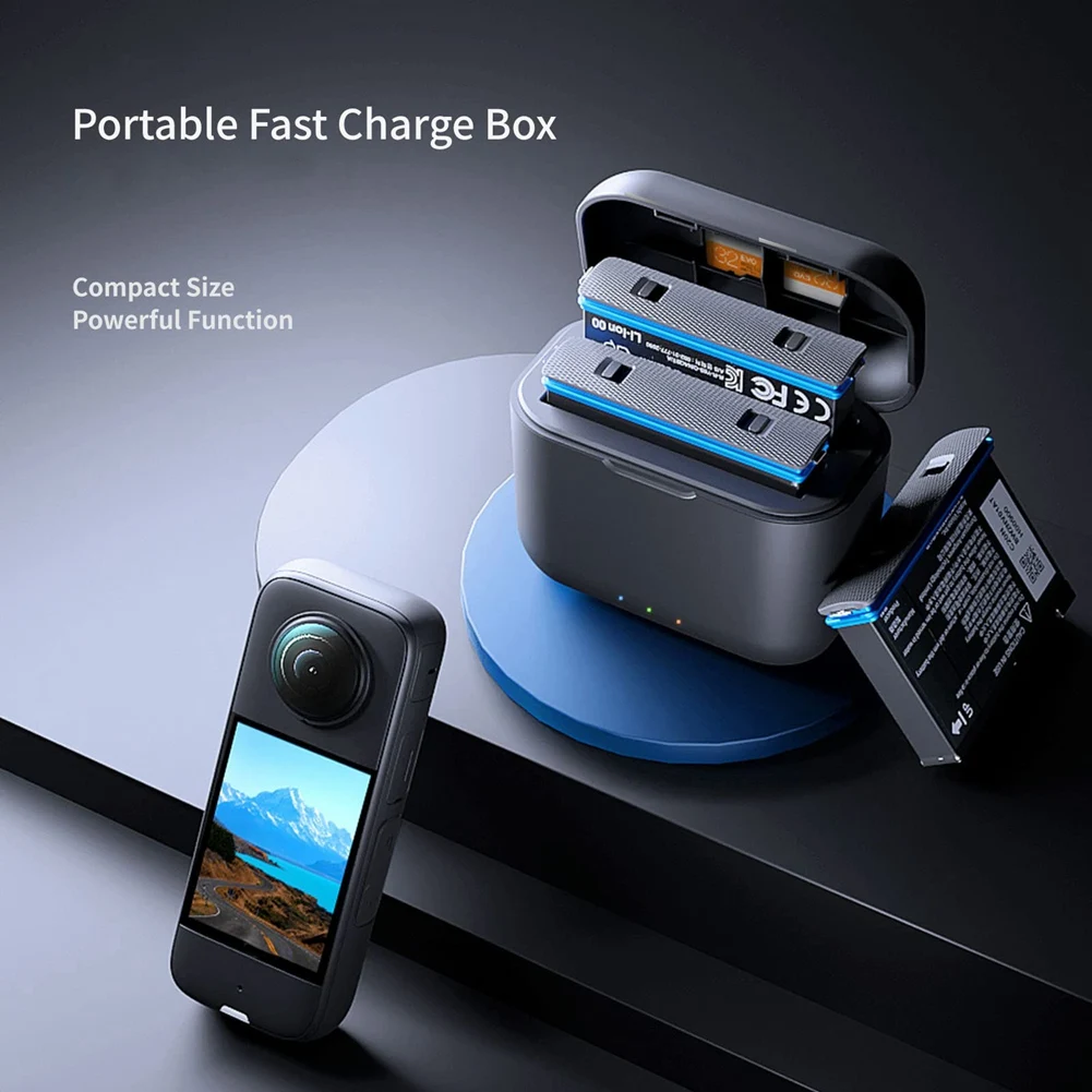 

Fast Battery Charger Hub, 2 Channel Battery Charge Storage Station With Misro-SD Card Slots Black For Insta360 X3