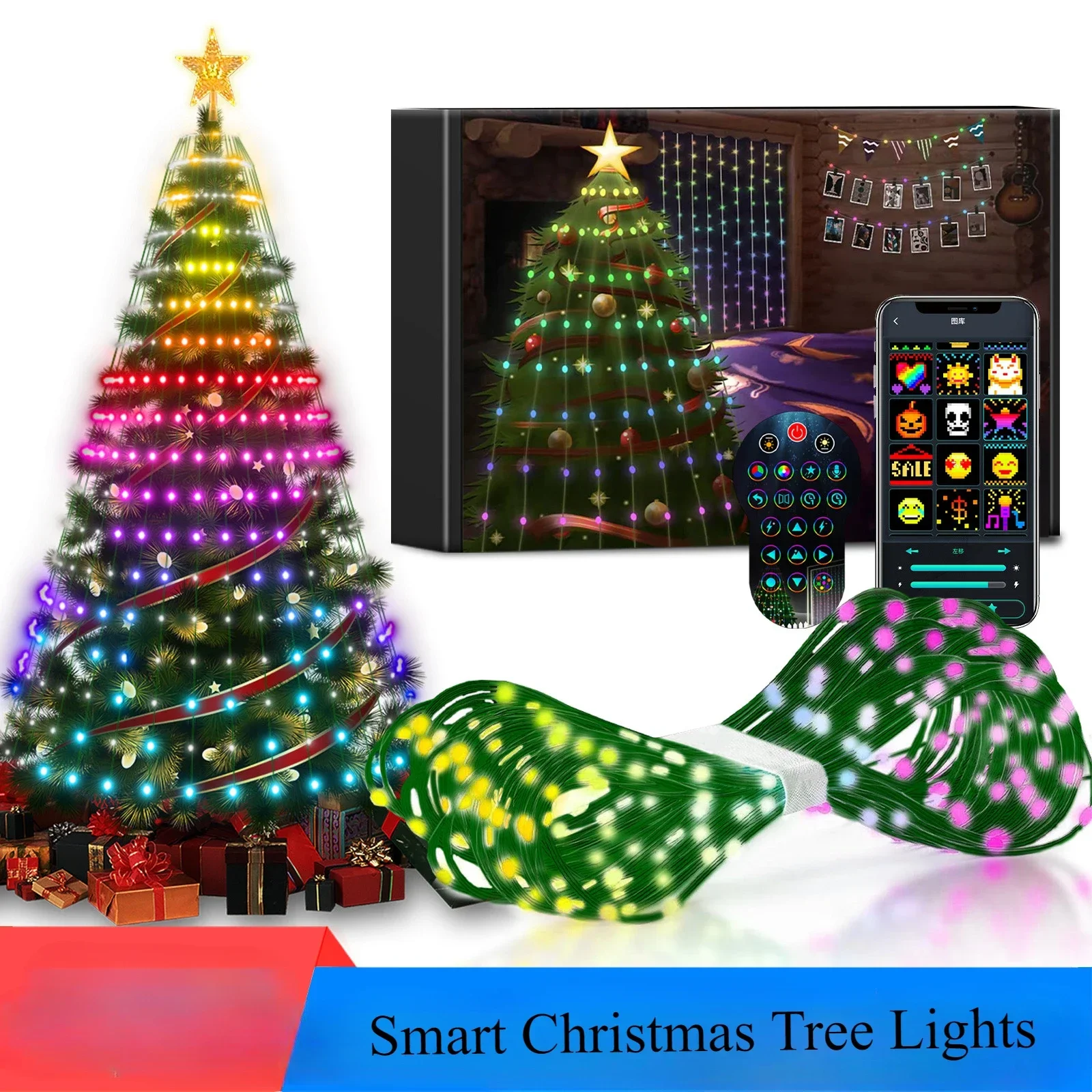 2.1M Smart Christmas Tree Garland LED Fairy String Lights App Remote Control DIY Picture Display for Party Christmas Decoration