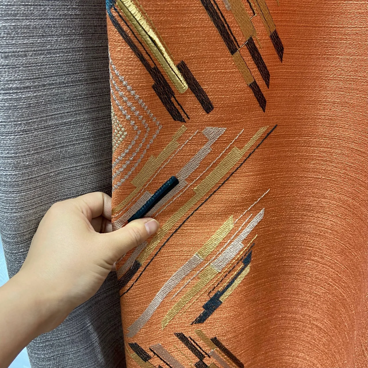 New Light Luxury Embroidery High Shading Curtains for Living Room Bedroom Orange Splicing Fashion Modern Simple European Style