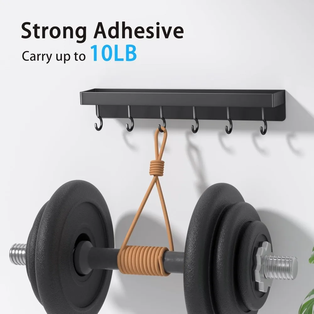 Black Key Holder Wall Mount, Stainless Steel Self Adhesive Hooks Rack with Shelf, No Drill Key Hanger for Door and Wall