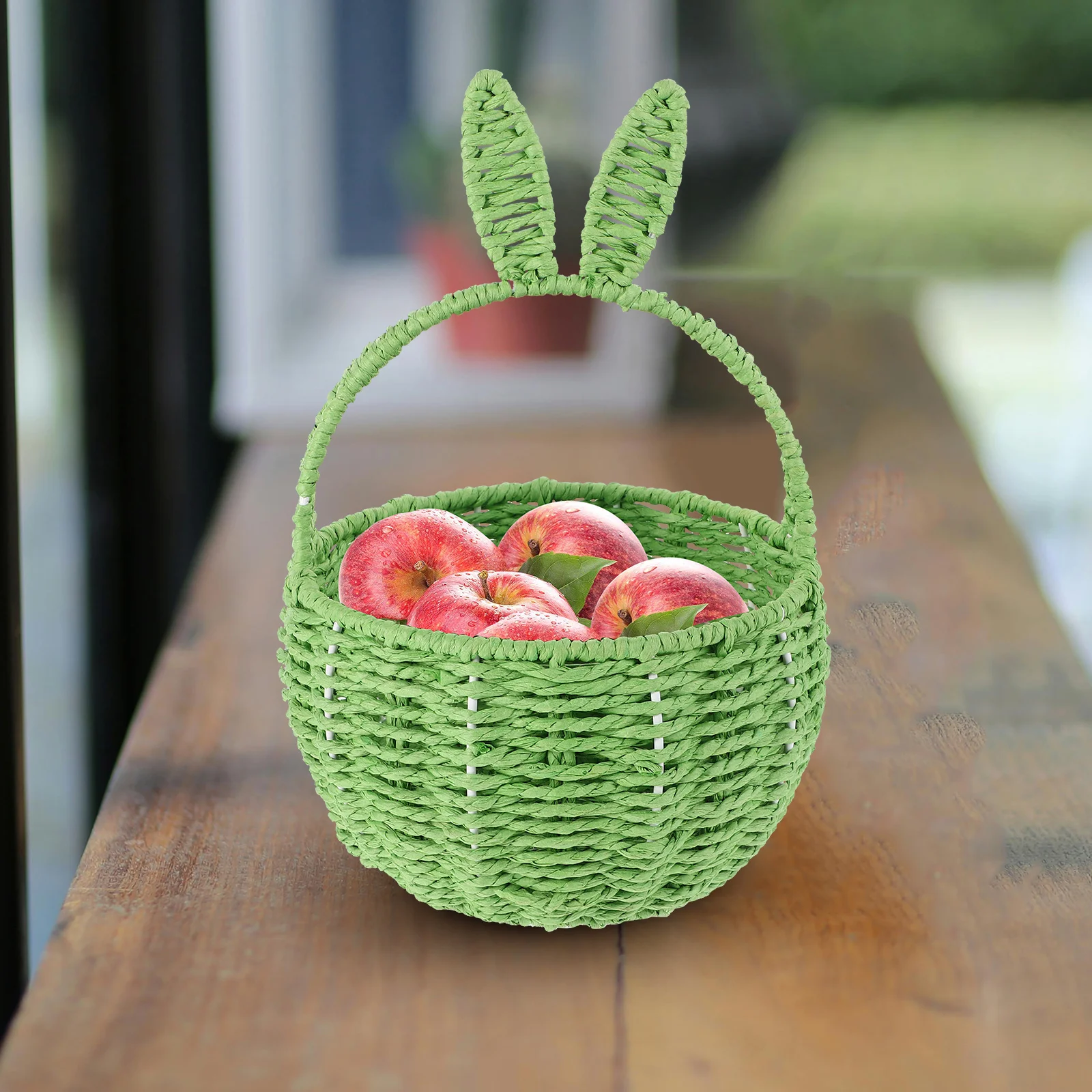 

Lovely Woven Rabbit Ear Basket For Picnic Outdoor Travel Multipurpose Small Storage Basket Fruits Vegetables Camping Garden