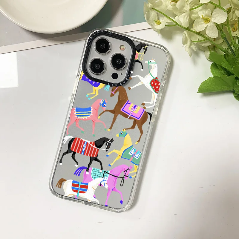 Artist Colorful Horse Clear Phone Case For Iphone 11 14 15 Pro Max Silicone Soft 12 13 Mini 7 Plus XR XS Max Shockproof Cover