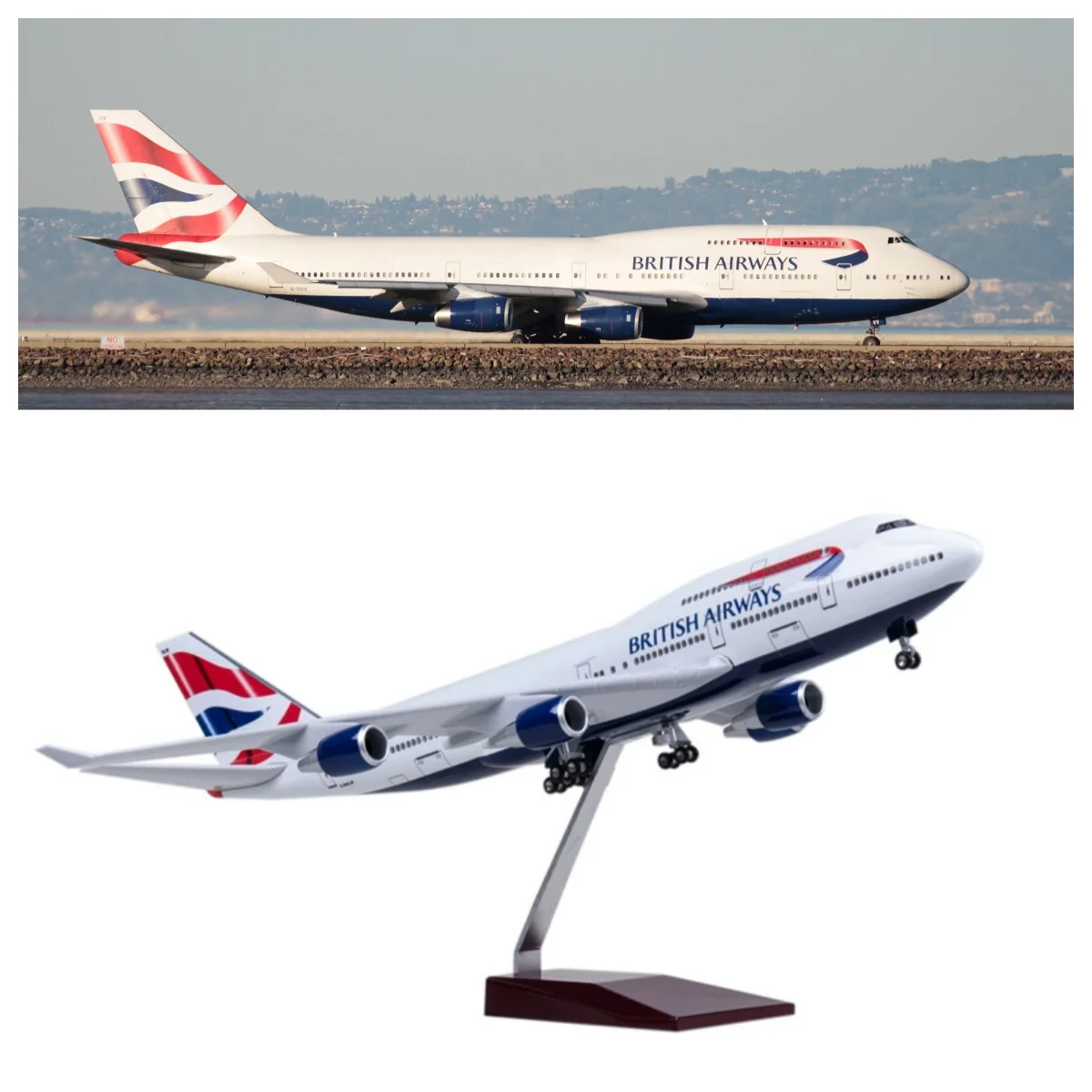 

47CM model plane 747 British Airways Plastic model Resin Static miniature airplane for Collection Or Gift Display Decorations