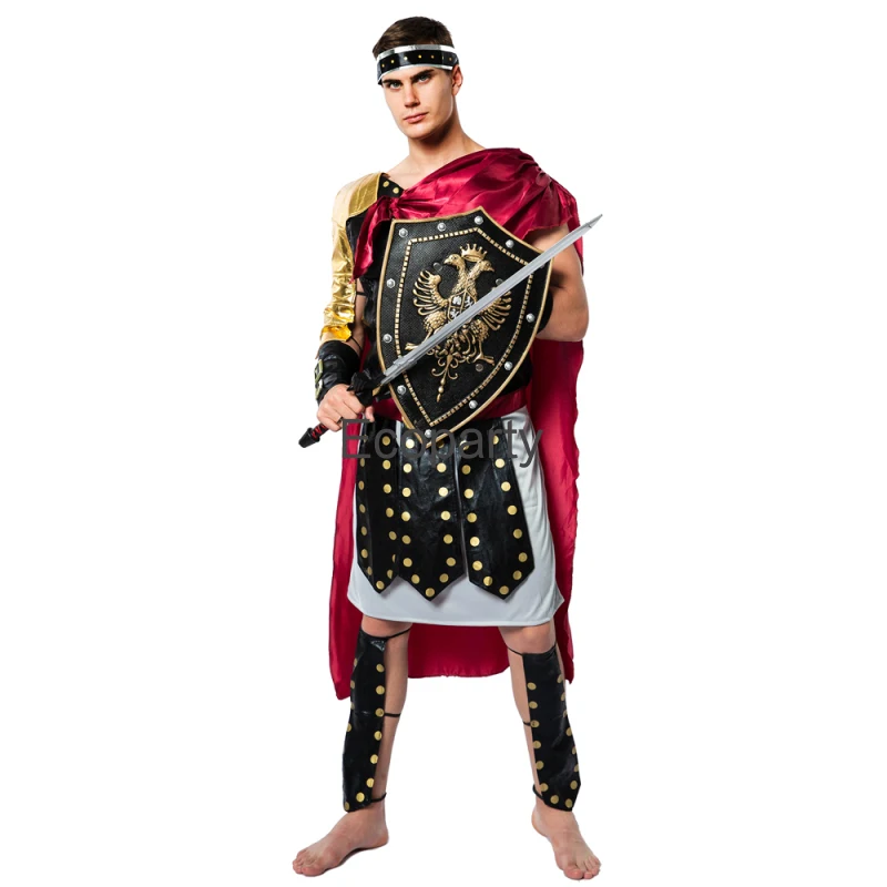 Disfraz de guerrero de Caballero Real romano para hombre, conjunto de uniforme de gladiador Medieval Steampunk, traje de mascarada de carnaval, Halloween