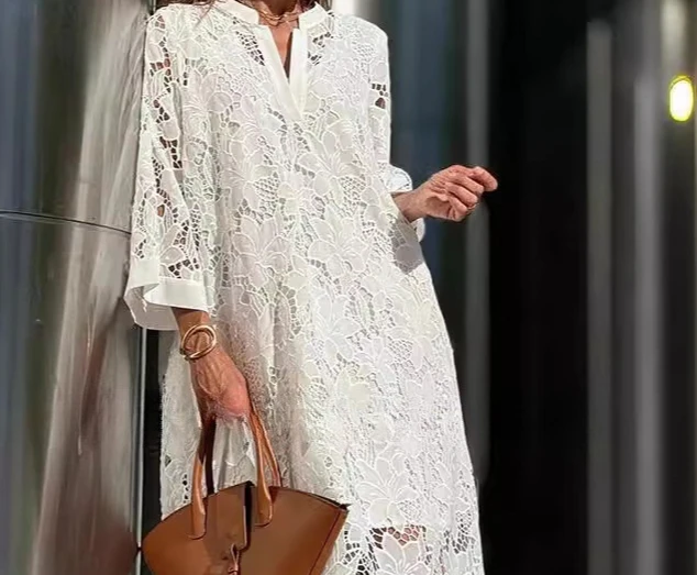 Mulheres rendas de seda solta longo vestido de cor sólida oco solto maxi vestido verão cor sólida