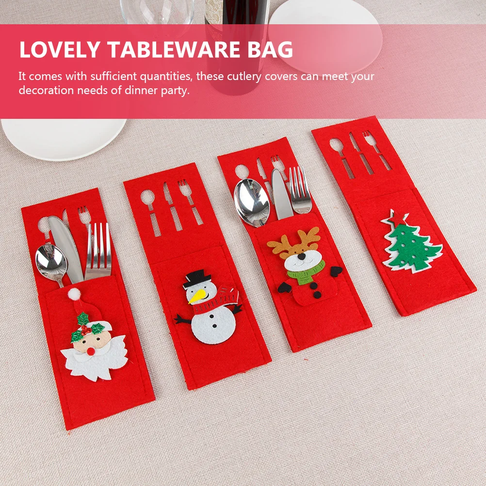 

4Pcs Felt Cutlery Covers Christmas Theme Tableware Bags Lovely Design Xmas Decorations Practical Dinner Party