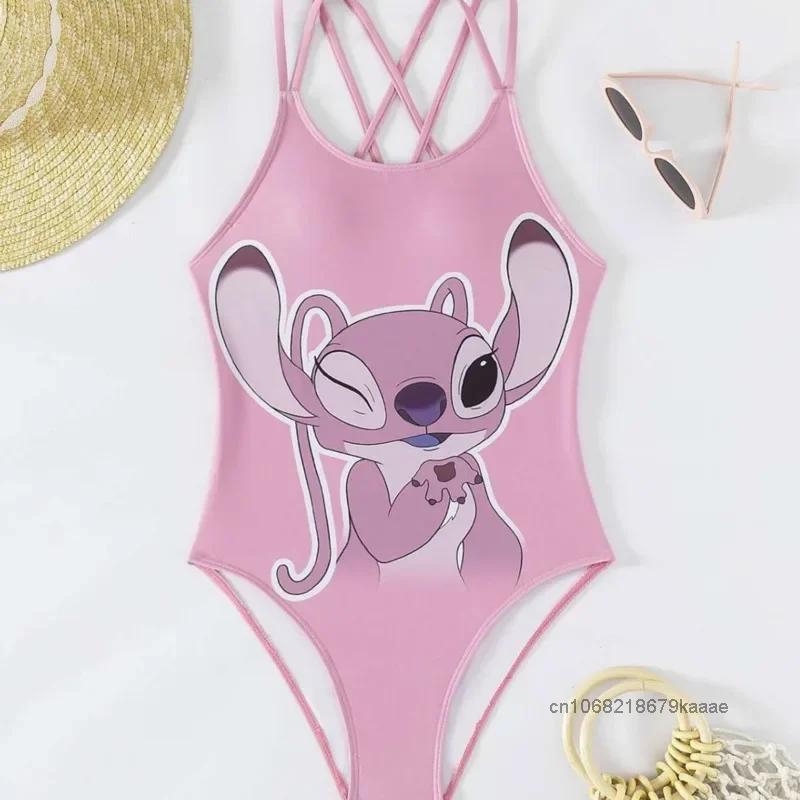 Disney Stitch Female Cartoon Swimsuit New Trend Cute Quirky Style Niche Swimwear Korean Version Simple Design One-piece Swimsuit