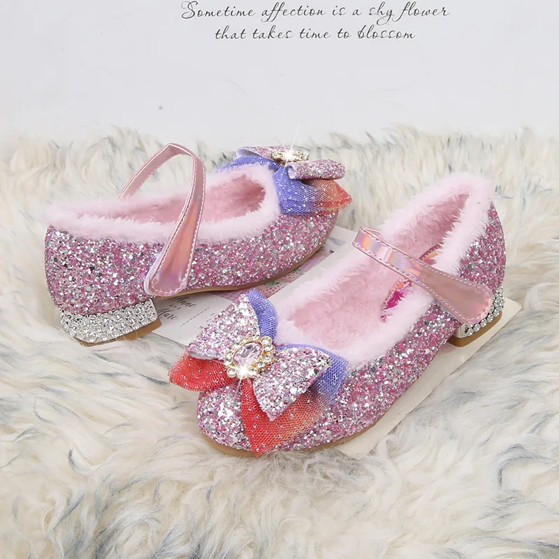 Disney Frozen Autumn and Winter Children Princess Shoes Warm Cotton Shoes Non-Slip Princess Elsa High-Heeled Padded Girls Shoes