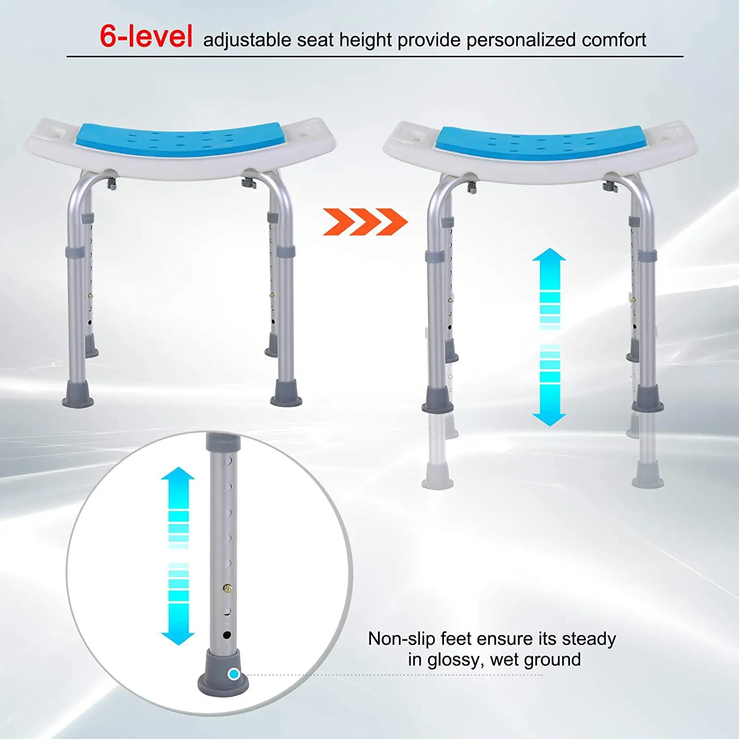 Bath Stool Elderly Pregnant Women Aluminum Alloy Adjustable Bathroom Stool Portable