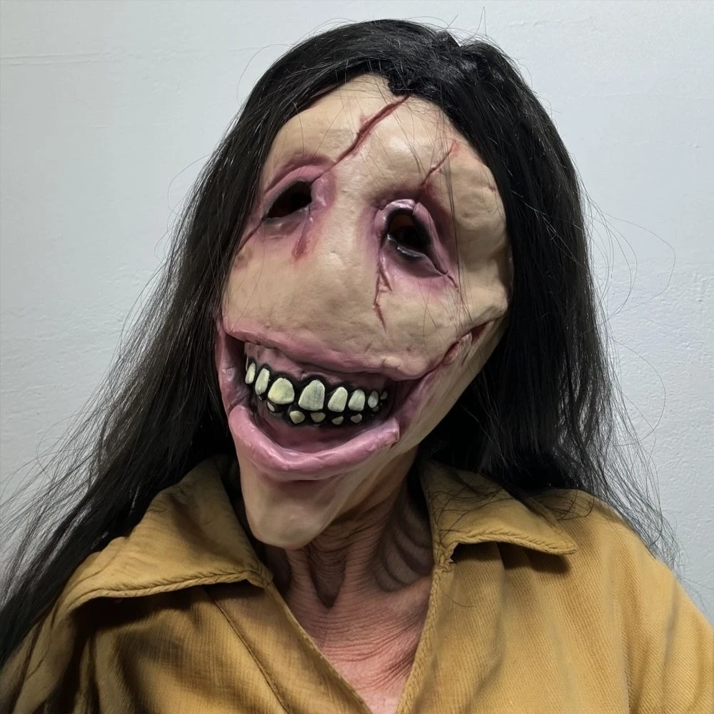 Adulto peruca longa máscara facial de borracha feio zumbi sangrento diabo halloween assustado máscara para cosplay festa acessório