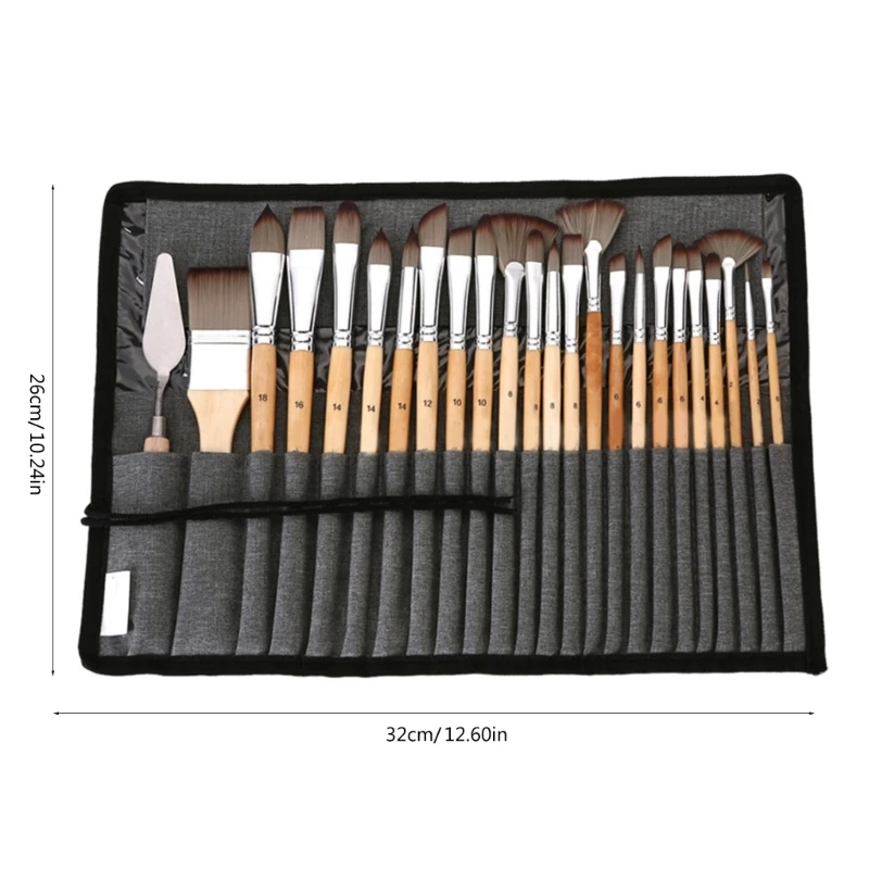 24 Pcs Paint Brushes with Cloth Roll Acrylic Paint Brush Nylon Hair Painting Brushes Artist Brushes for Oil Painting
