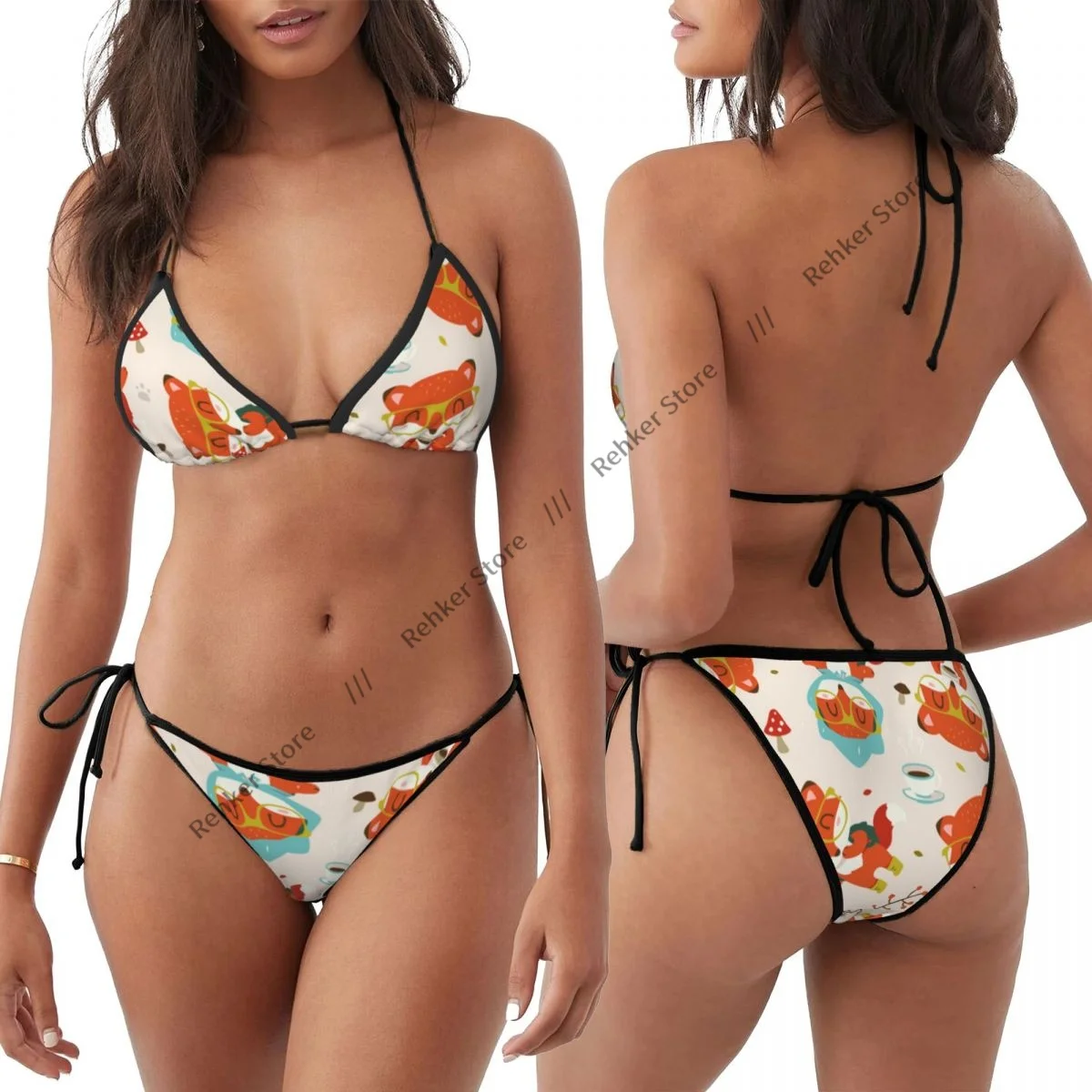 

Sexy Thong Bikini Mujer Swimwear Women Cartoon Fox Summer Beachwear