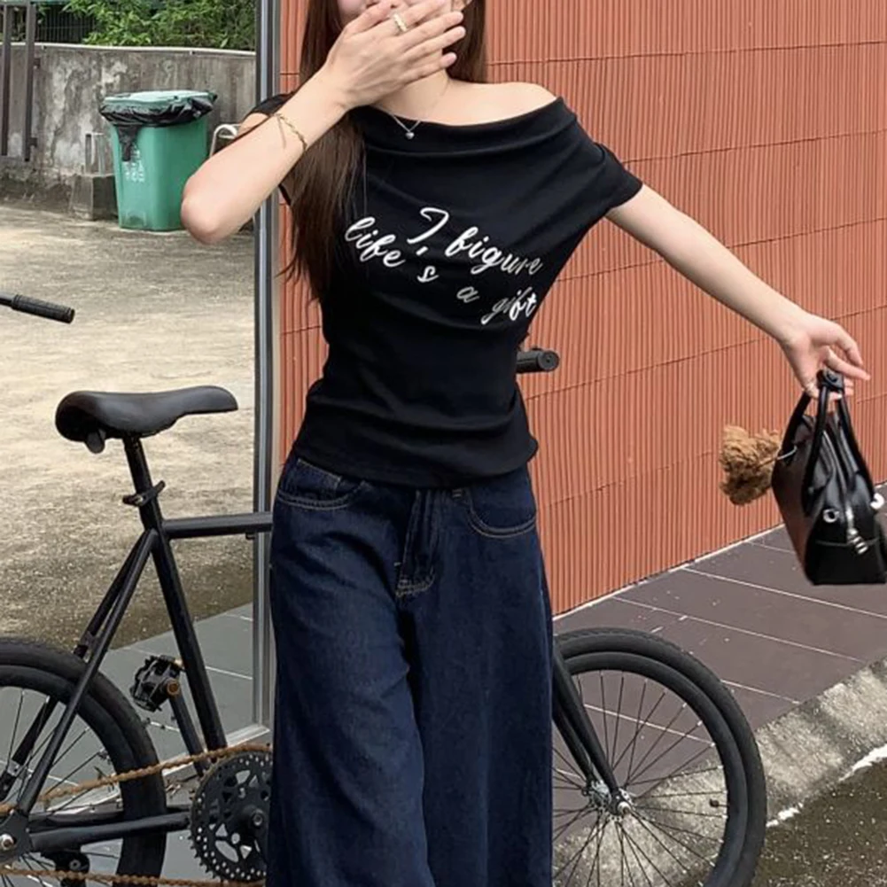 

Slim Fit Short Sleeve Retro Gyaru T-shirt Casual Outings All Seasons Brand New Condition Casual Style Daily Wear