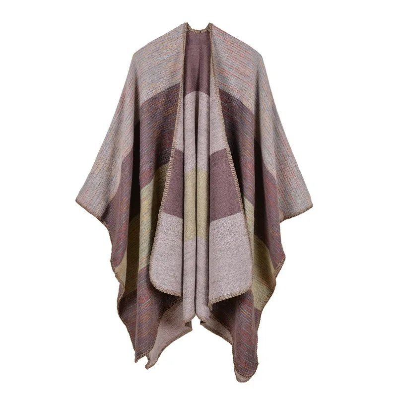 18 Colors Faux Cashmere Women Printed Diamond Slit Cape Autumn Winter Warm Double Side Bat Type Knitted Poncho Cloak