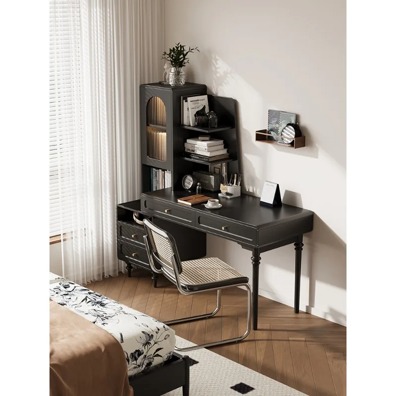 

French solid wood retractable desk bookshelf, integrated table against the wall corner desk