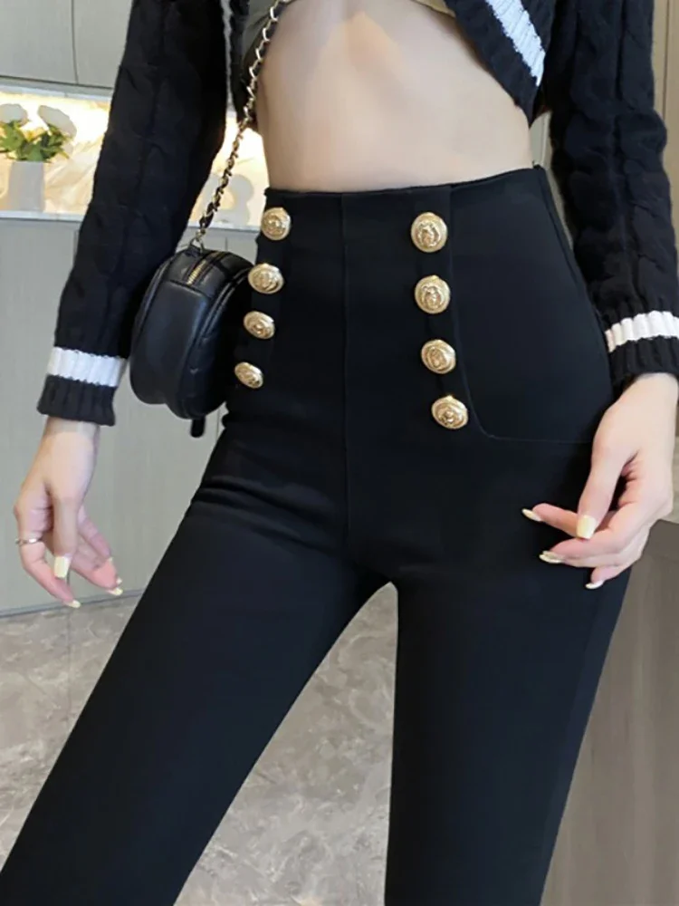 

Fashion Women's Trousers 2023 Autumn New High-elastic Double-breasted Tight-fitting High-waisted Slimming Pants Women's Pants