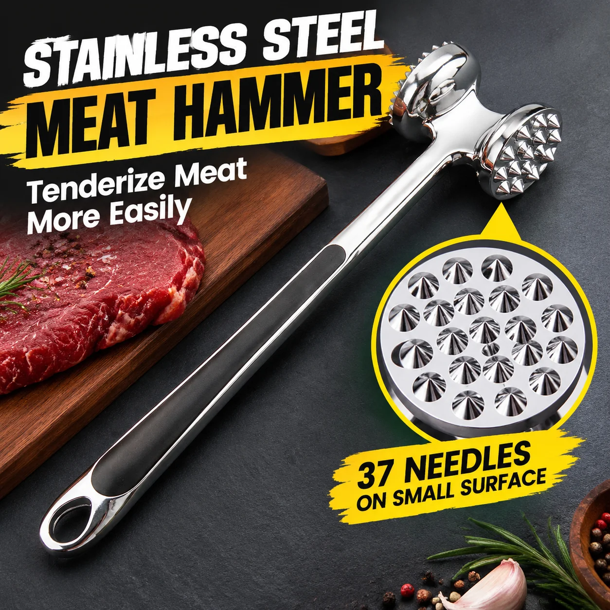 Zinc Alloy Steak Metal Hammer Heavy Duty Meat Tenderer Heavy Durable Double Sided Meat Tenderer Household Kitchen Tools