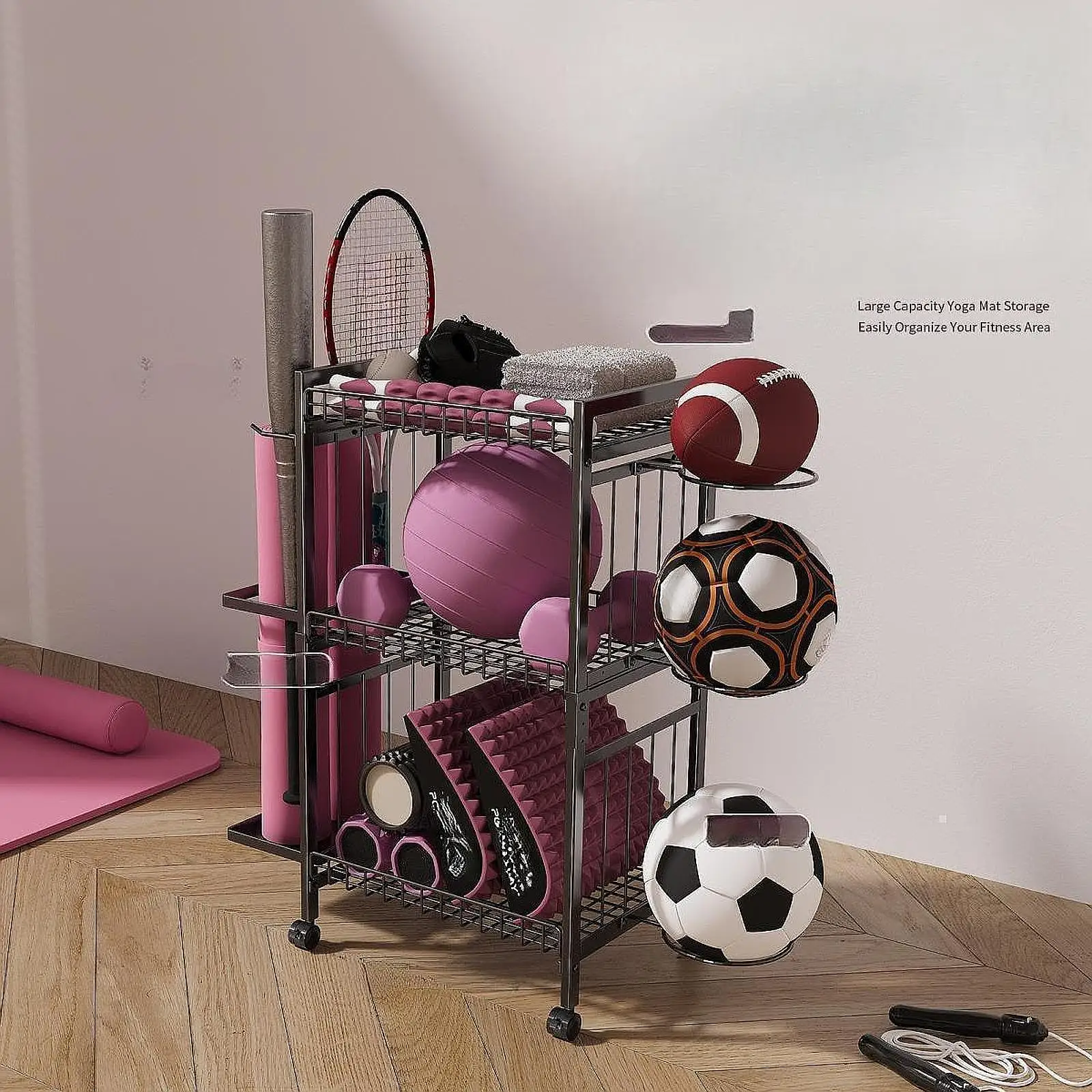 

Mat Storage Rack Mat Holder Gym Storage Organizer for Block Soccer Resistance