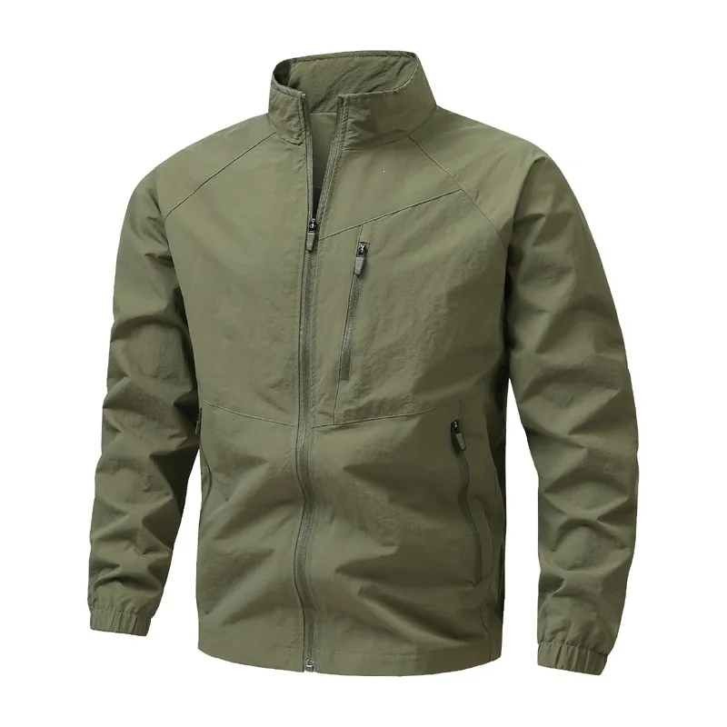

Men's Spring Nylon Standing Collar Jacket Middle-Aged Loose Fit Casual Thin Top for Older Men