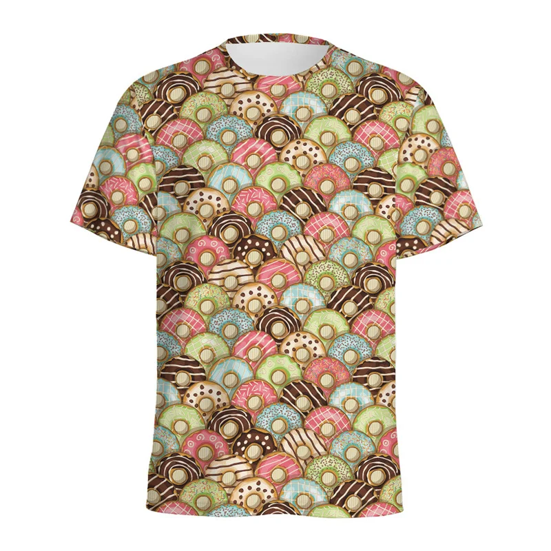 Colorful Donut Pattern T Shirt For Men Kids Summer Casual Round Neck Short Sleeve Tees Streetwear Tops 3d Printed Food T-Shirt
