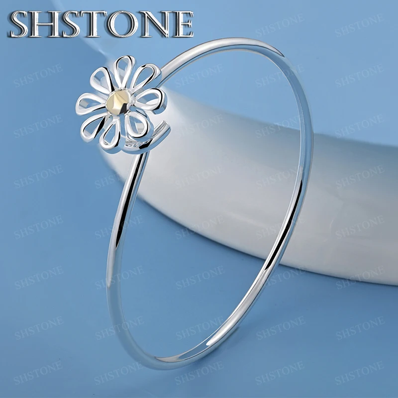 

Pretty 925 Sterling Silver Daisy Flower Bangle For Women Men Birthday Engagement Wedding Party Charm Nice Jewelry Accessories