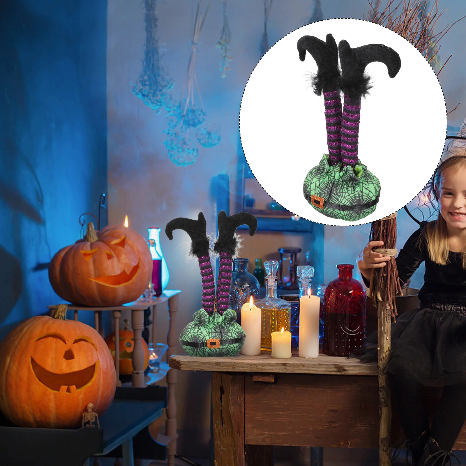 

1pcs Upside Down Striped Leg Halloween Decoration Flexible Wire For Bending Hanging Home Party Garden Decor Props