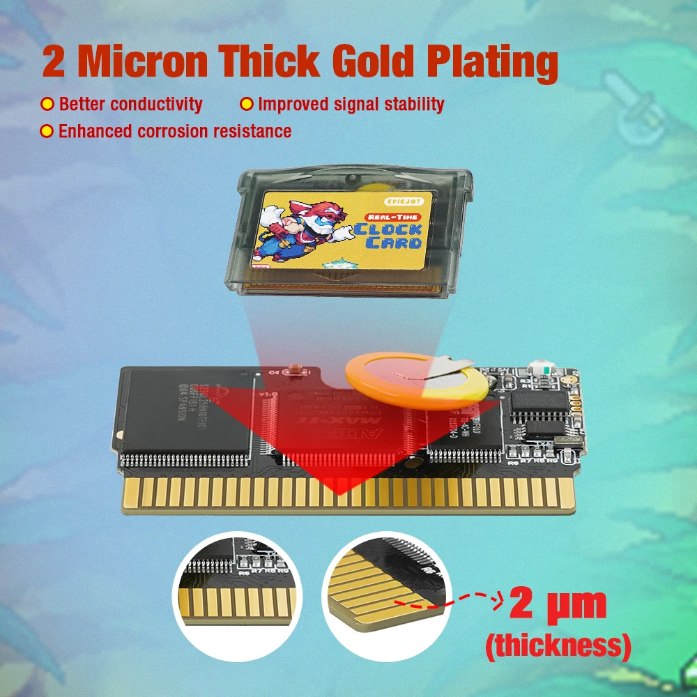 EPICJOY 재기록 가능한 GBA 플래시 카트-32MB 저장 용량 1Mb 플래시-솔라 + RTC 기능 GBA/GBASP/GB ...