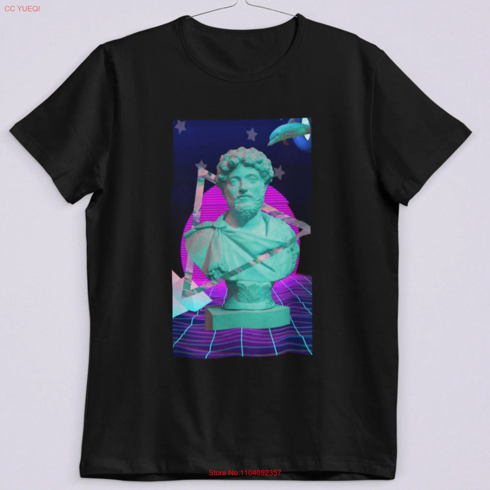 Vaporwave Seapunk Dolphin Roman Statue Men's Cotton Trendy T Shirt Top long or short sleeves